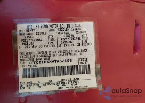 1997 Ford Ranger Splash/Xl/Xlt z USA, uszkodzony, nr VIN 1FTCR10AXVTA62108